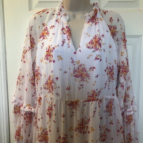 Vince Camuto Women's Floral Ruffles LS Roomy Lined Tiered Midi Dress NWT XS - Picture 5 of 11